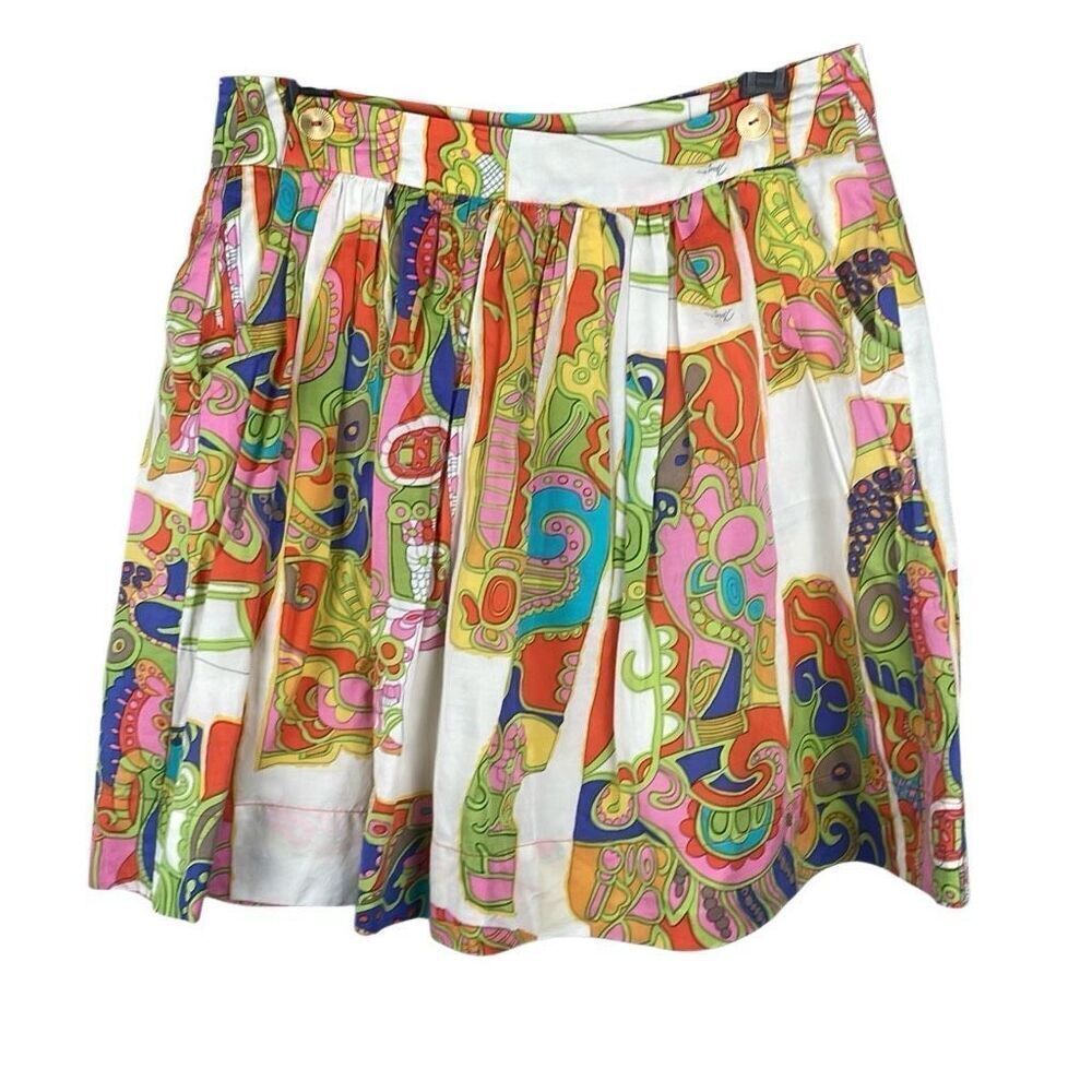Trina Turk Silk Blend Colorful Retro Print Skirt 6